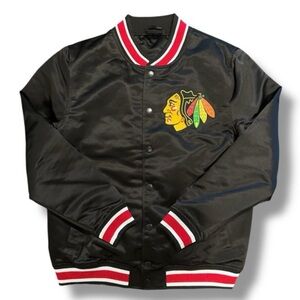 New Era Chicago Blackhawk’s Sports Classic black Satin Varsity Jersey Jacket